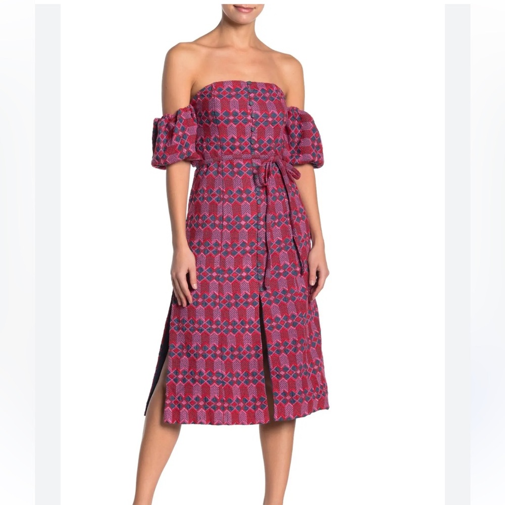 TULAROSA Lori Off Shoulder Patterned MIDI Dress